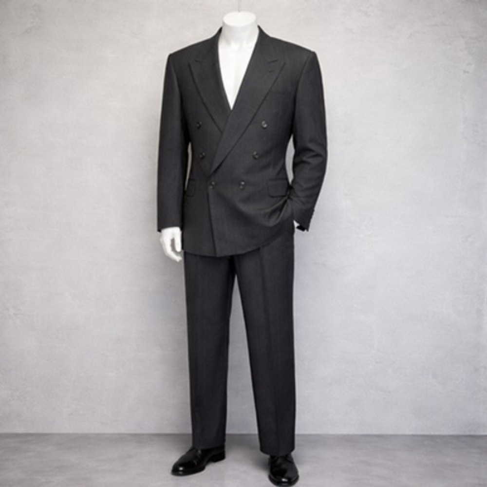 Vintage 2 Pc USA Made Double Breasted Suit Mens 44L 44x32 Old Money Jacket Pants